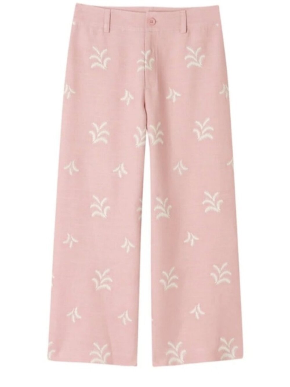 Elie Tahari Linen Embroidered Wide Leg Pants Cropped See Measurements Spring